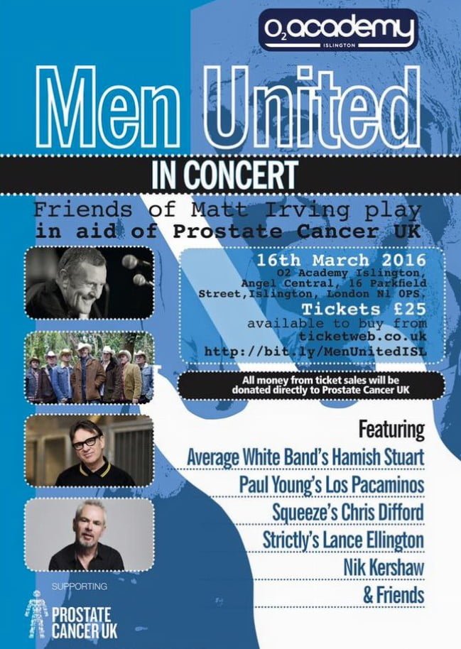 Men United in aid of Prostate Cancer UK
Wednesday 16 March 2016, 02 Academy Islington.